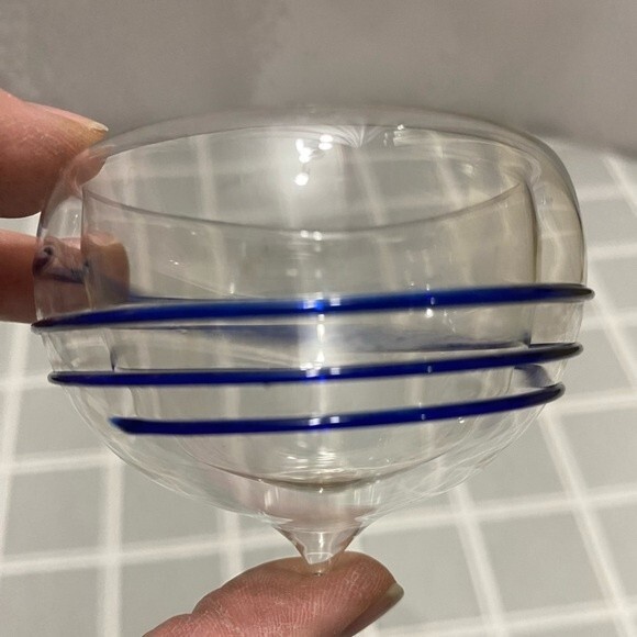 RARE Department 56 Set 4 Floating Glass Votive Holders Clear Cobalt Blue Swirl - Picture 8 of 13